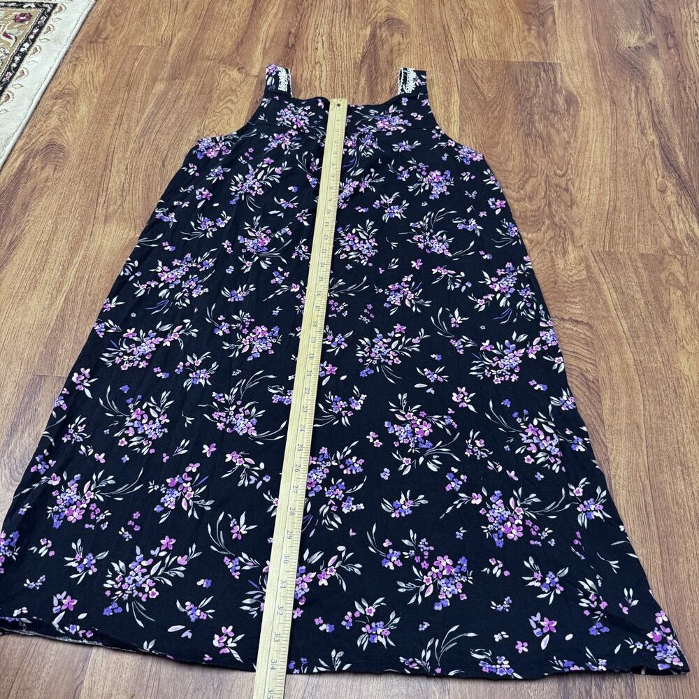 ARIA Nightgown 100% Cotton Sleeveless Black Floral sz L Cottagecore Boho Summer - Picture 3 of 6